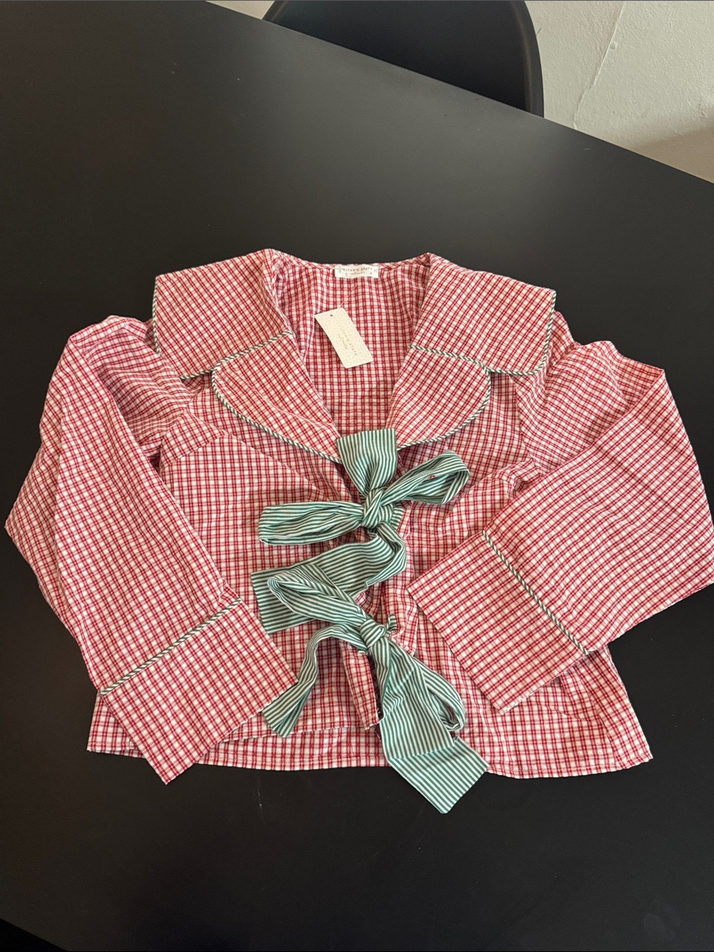 Women’s Red Gingham Ribbon-Tie Shirt